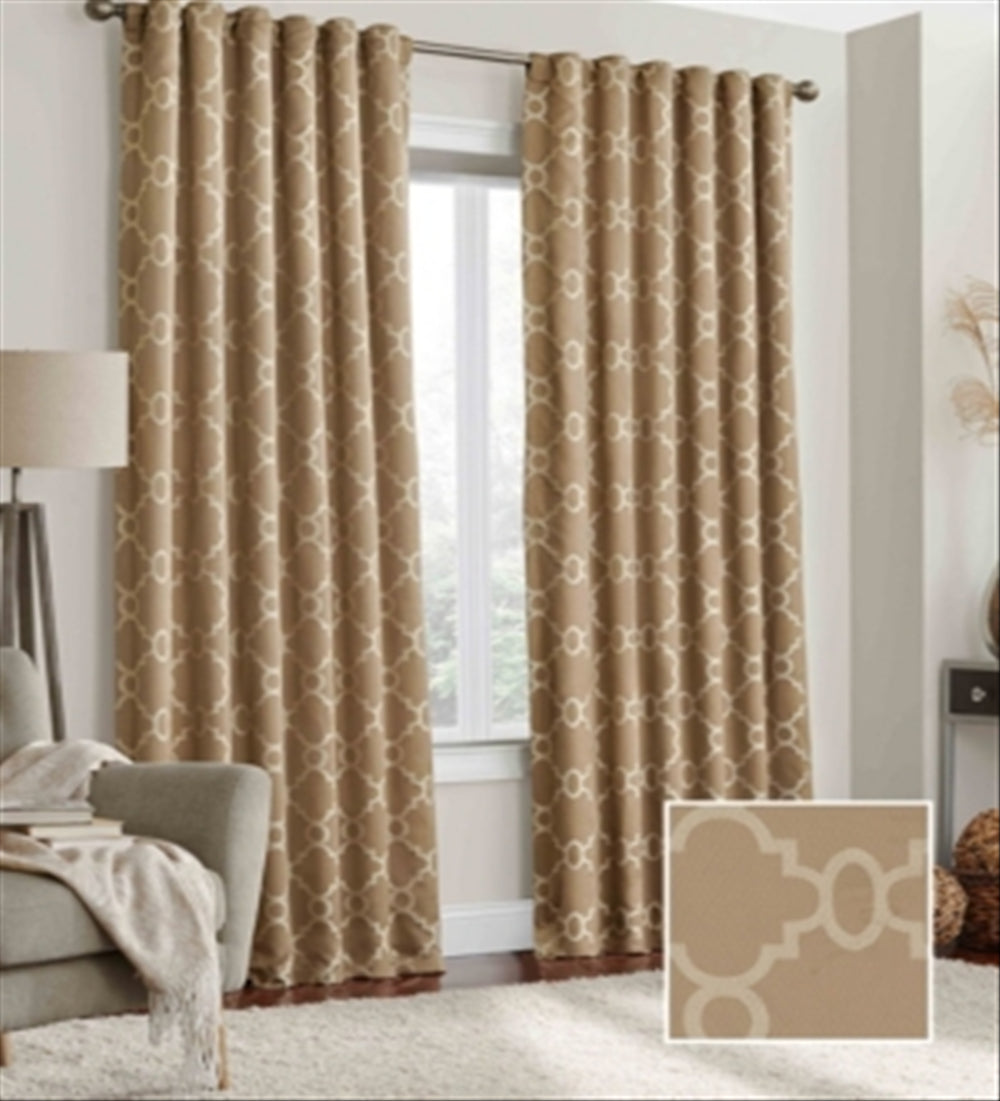 Eclipse Taupe Trellis Thermal Blackout Curtain Brown 52 in. W X 95 in. L