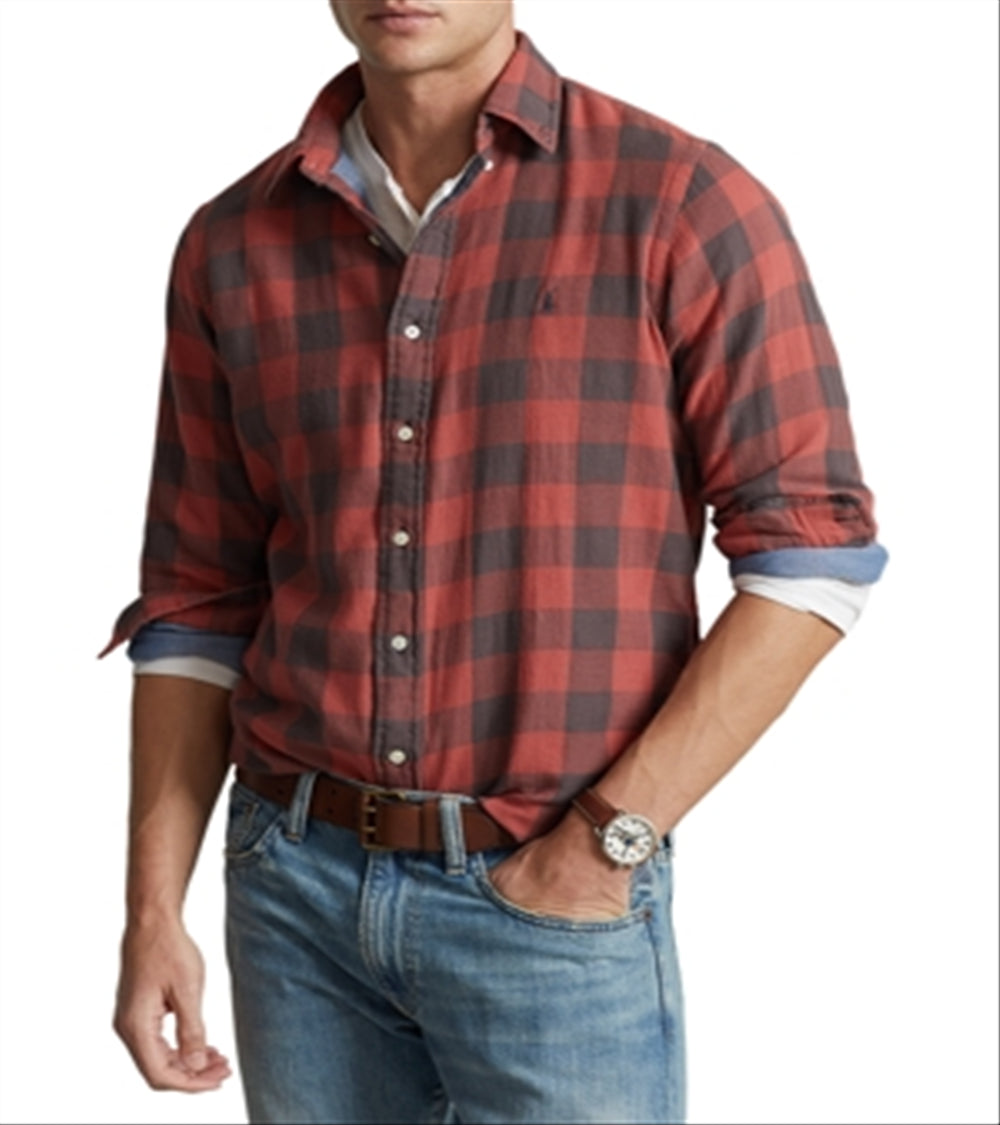 Ralph Lauren Men's Classic Fit Plaid Double Faced Shirt Red Size XX-Large