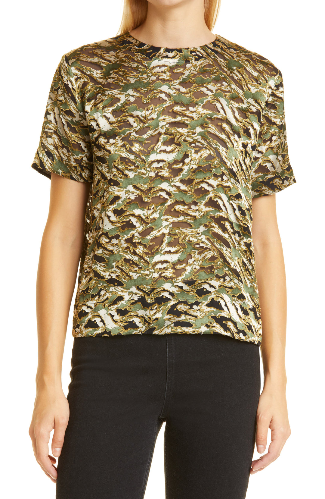 rag & bone Gia Burnout Camo Top in Green Multi , Size Small