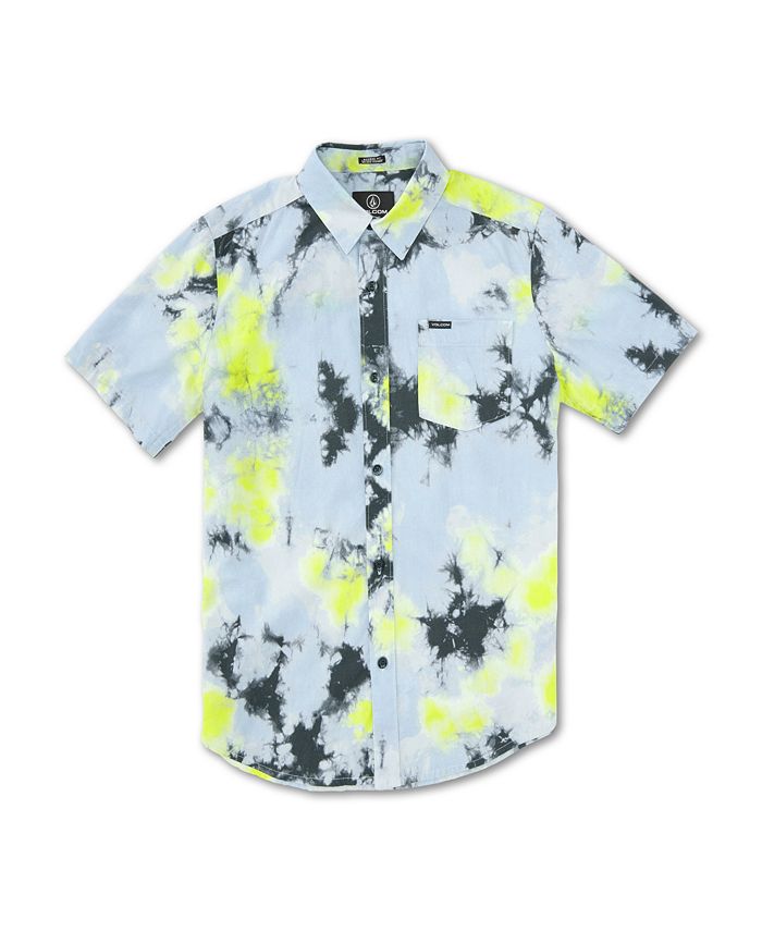 Volcom Men's Saturate Short Sleeve Shirt Lime Tie Dye Blue Size S/M