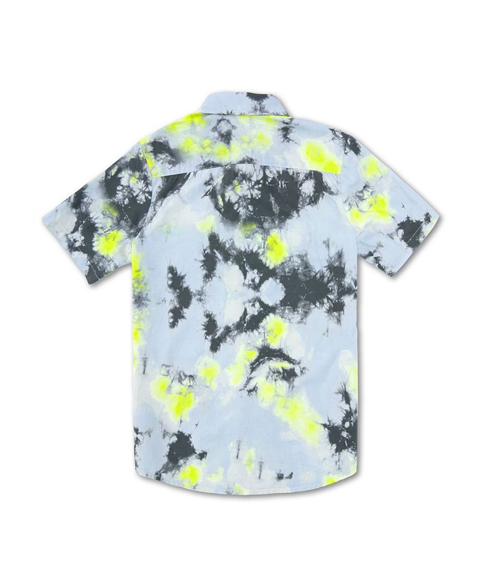 Volcom Men's Saturate Short Sleeve Shirt Lime Tie Dye Blue Size S/M