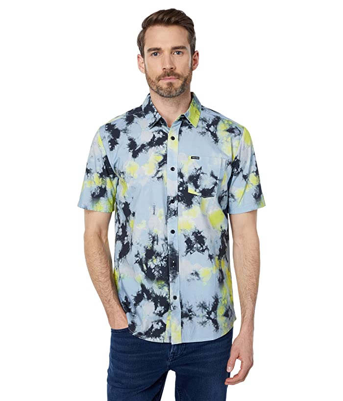 Volcom Men's Saturate Short Sleeve Shirt Lime Tie Dye Blue Size S/M