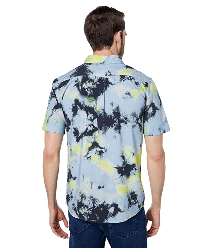 Volcom Men's Saturate Short Sleeve Shirt Lime Tie Dye Blue Size S/M