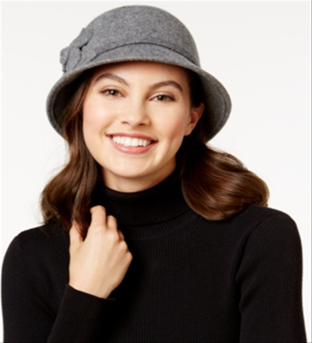Nine West Women's Felt Self Flower Cloche Hat Gray Size Regular