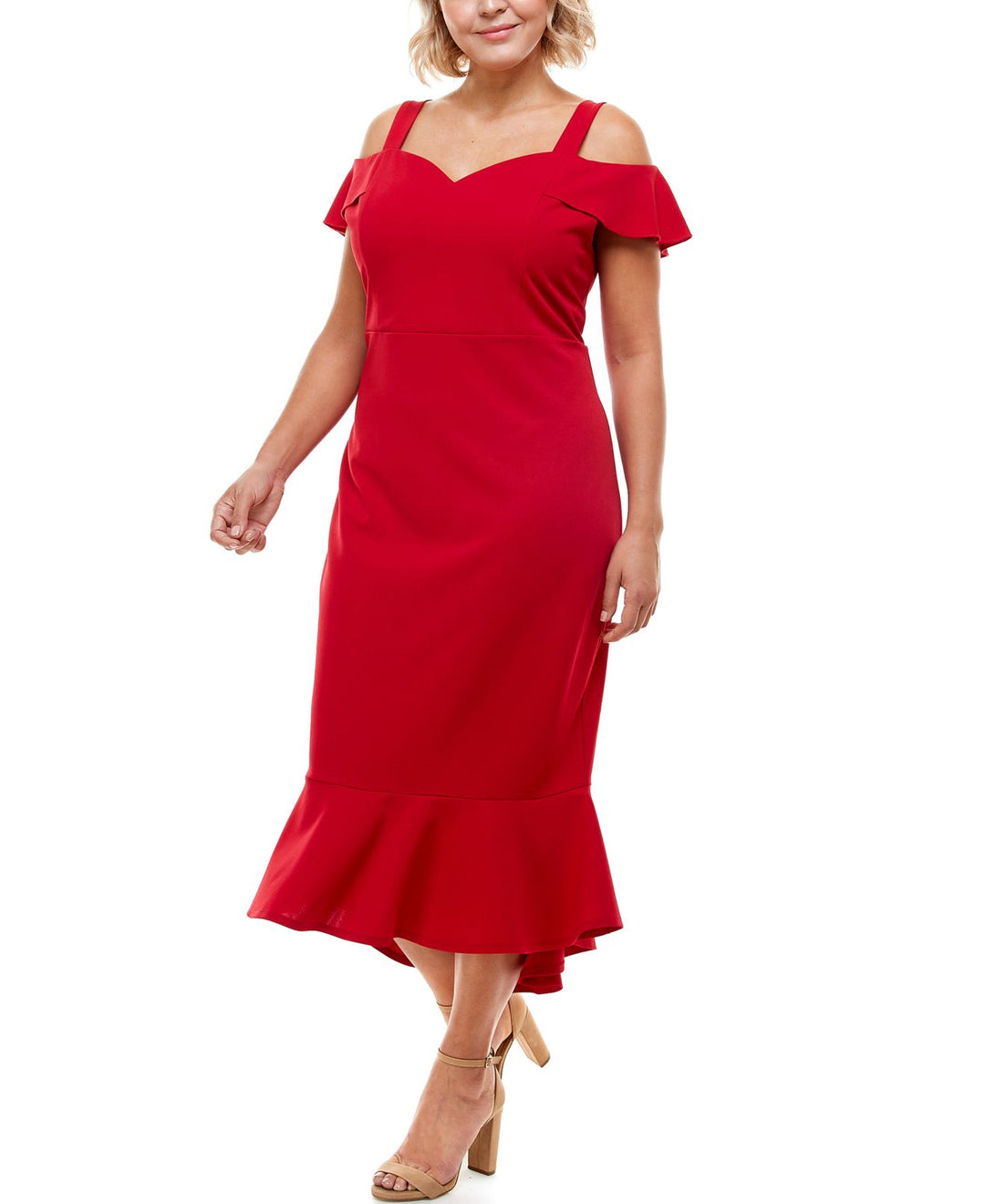 Emerald Sundae Women's Cold Shoulder Midi Dress Red Size 20W