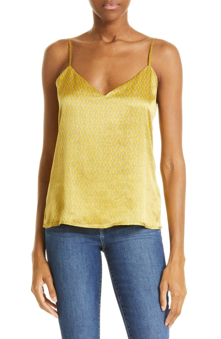 L'AGENCE Jane Silk Camisole Large Size in Goldchamp with Chain Print