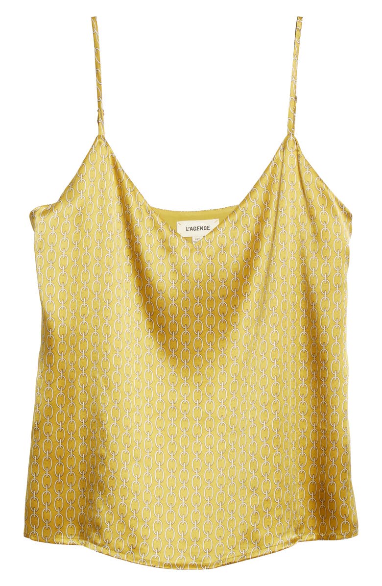 L'AGENCE Jane Silk Camisole Large Size in Goldchamp with Chain Print