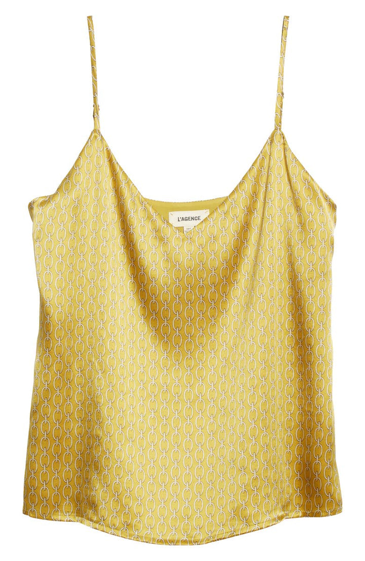 L'AGENCE Jane Silk Camisole Large Size in Goldchamp with Chain Print