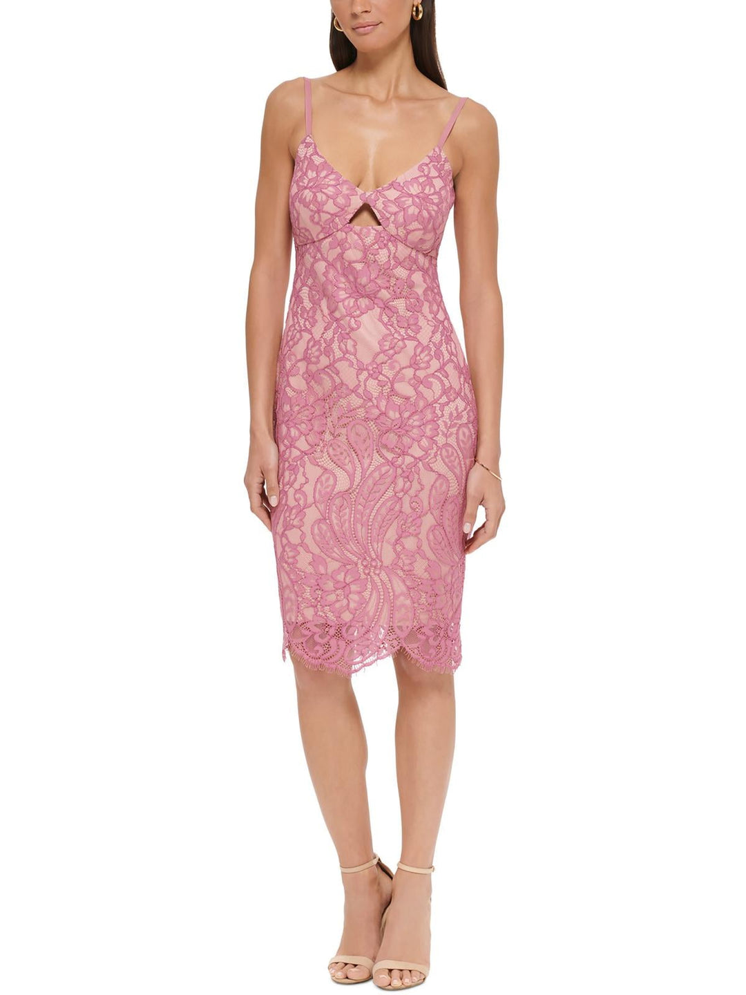 GUESS Women's Border Scallop Corded Lace Cutout Dress Pink Size 12