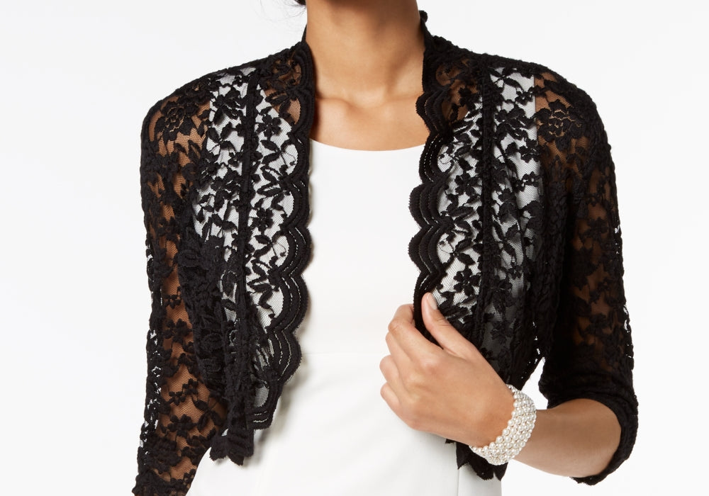 Connected Scalloped Lace Shrug Black Size XL