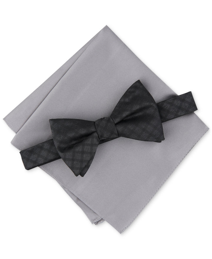 Alfani Men's Gahln Check Bow Tie & Pocket Square Black One Size