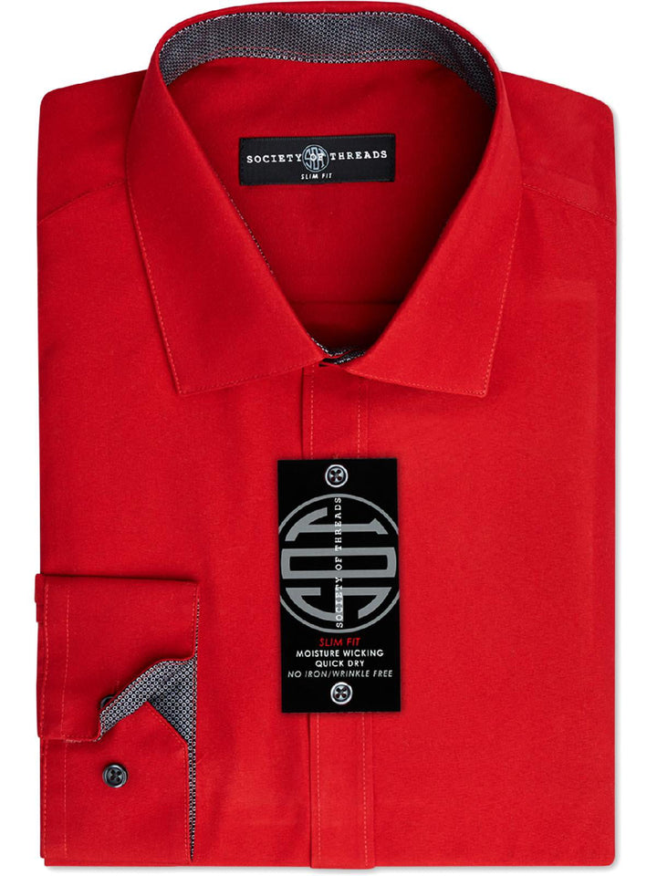 Society Of Threads Men's Slim Fit Non Iron Performance Solid Dress Shirt Red Size Large