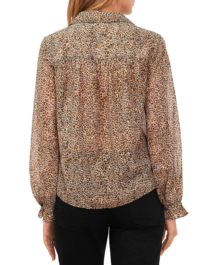 Vince Camuto Women's Printed Button-Front Long-Sleeve Blouse Brown Size XS