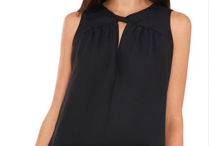 Vince Camuto Twist Neck Keyhole Sleeveless Blouse Black Size Large