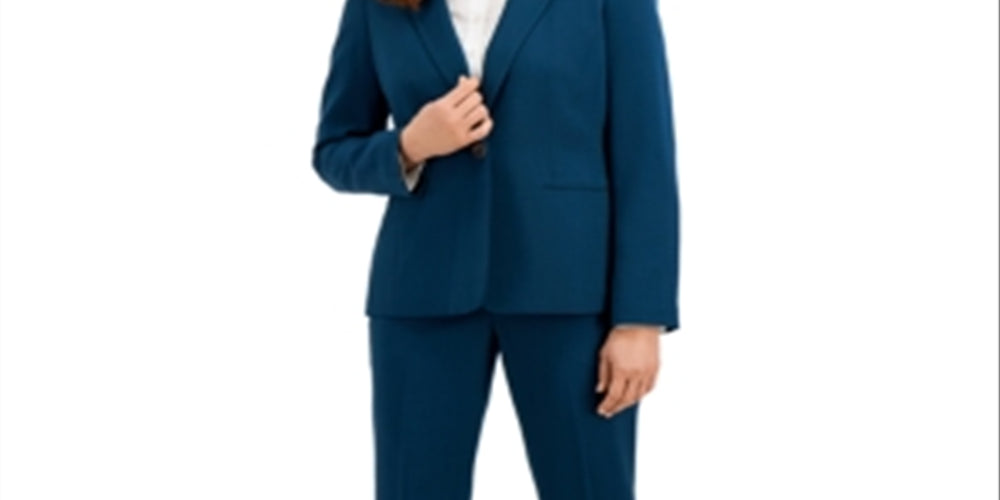 Le Suit Women's Stretch Crepe Pantsuit Blue Size 18