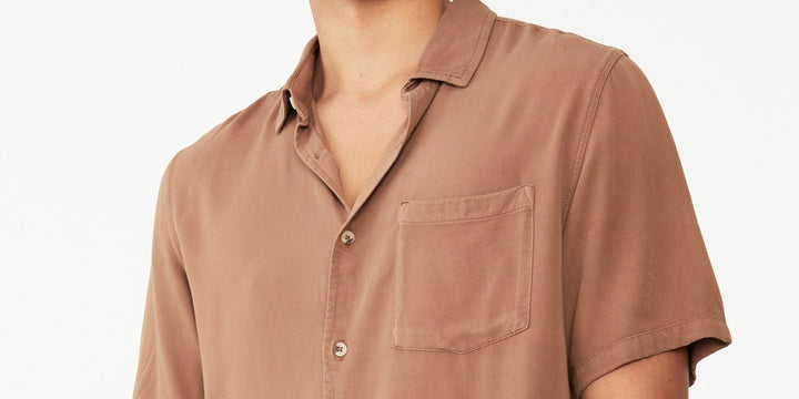 COTTON ON Men's Cuban Short Sleeves Shirt Brown Size Large