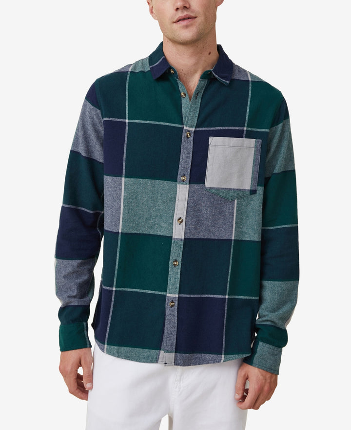 COTTON ON Men's Camden Long Sleeve Shirt Green Size X-Large