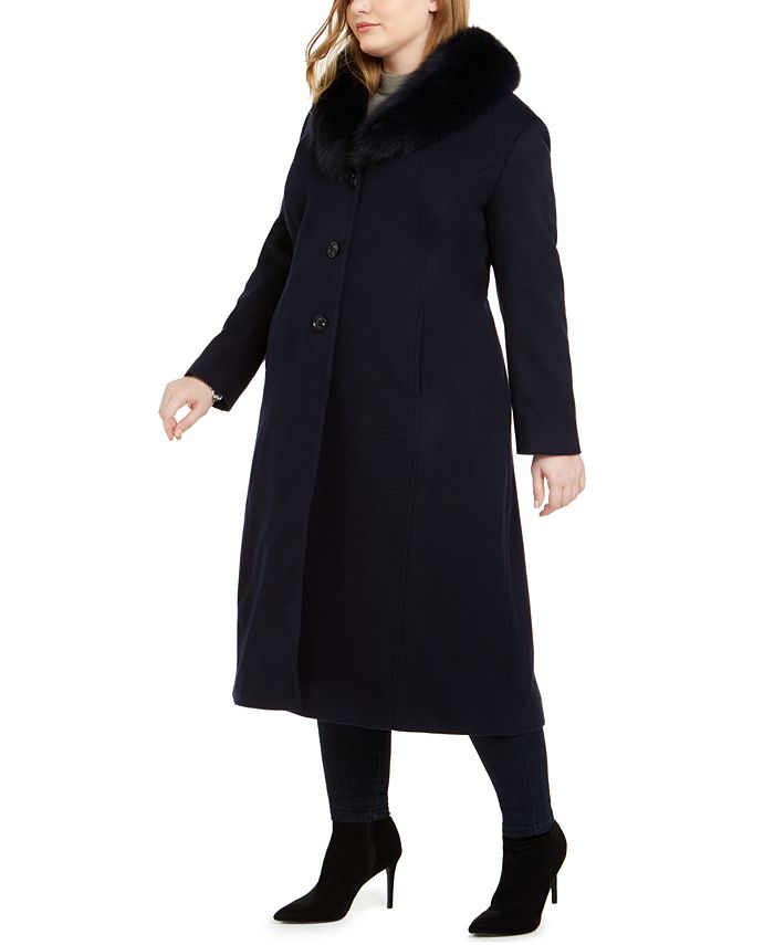 Forecaster Women's Fox Faux Collar Maxi Coat Black Size 16W