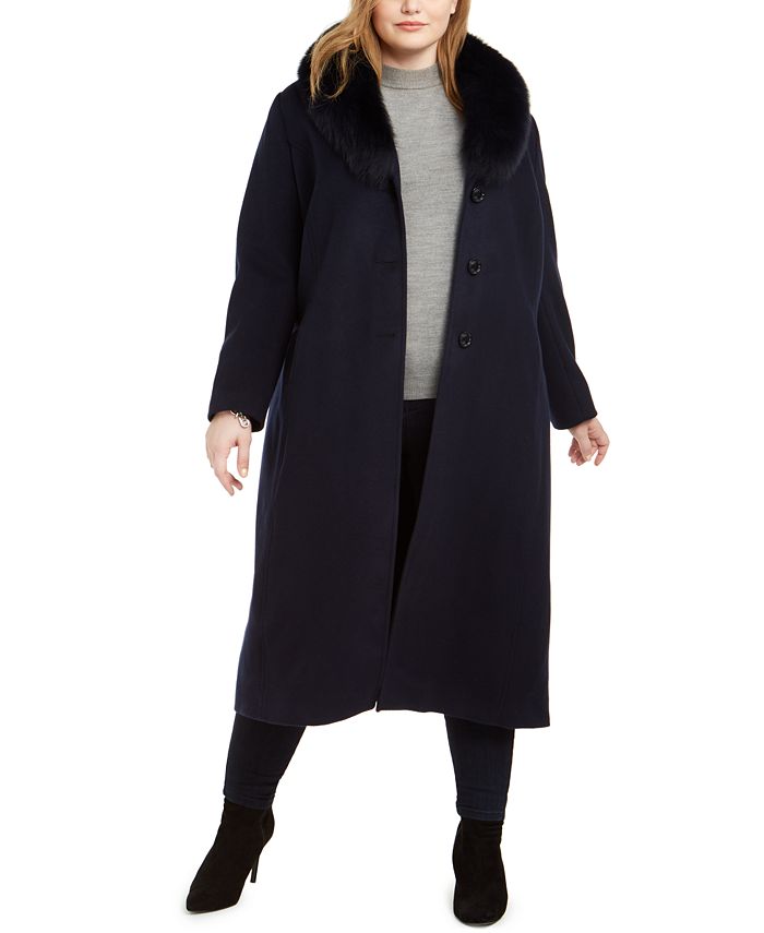 Forecaster Women's Fox Faux Collar Maxi Coat Black Size 16W