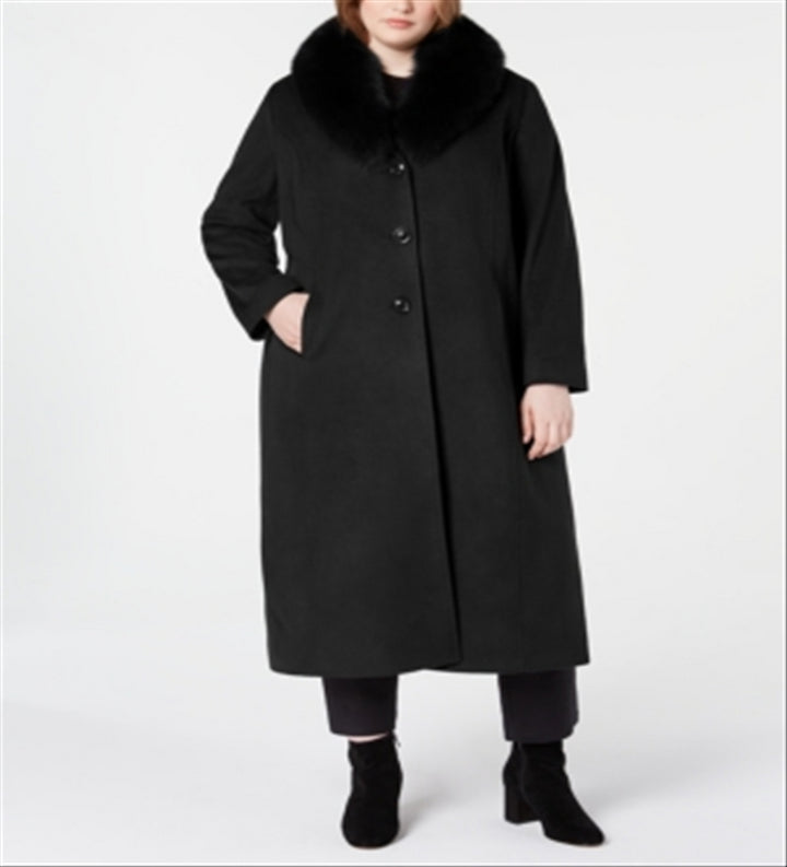 Forecaster Women's Fox Faux Collar Maxi Coat Black Size 16W