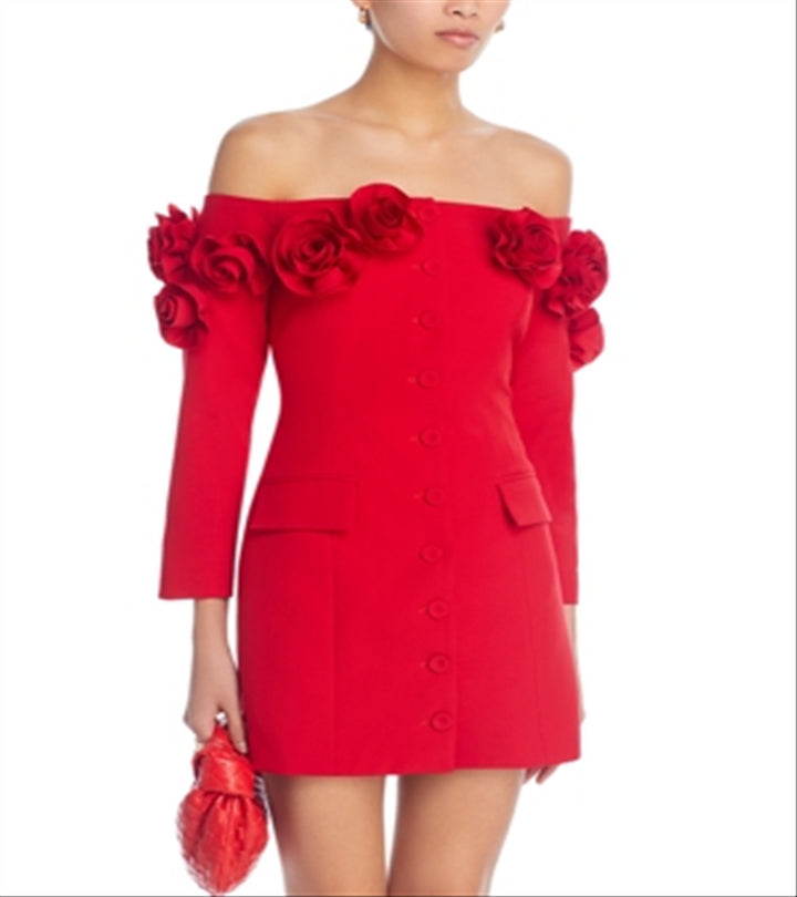 Lucy Paris Off The Shoulder Rosette Mini Dress Red