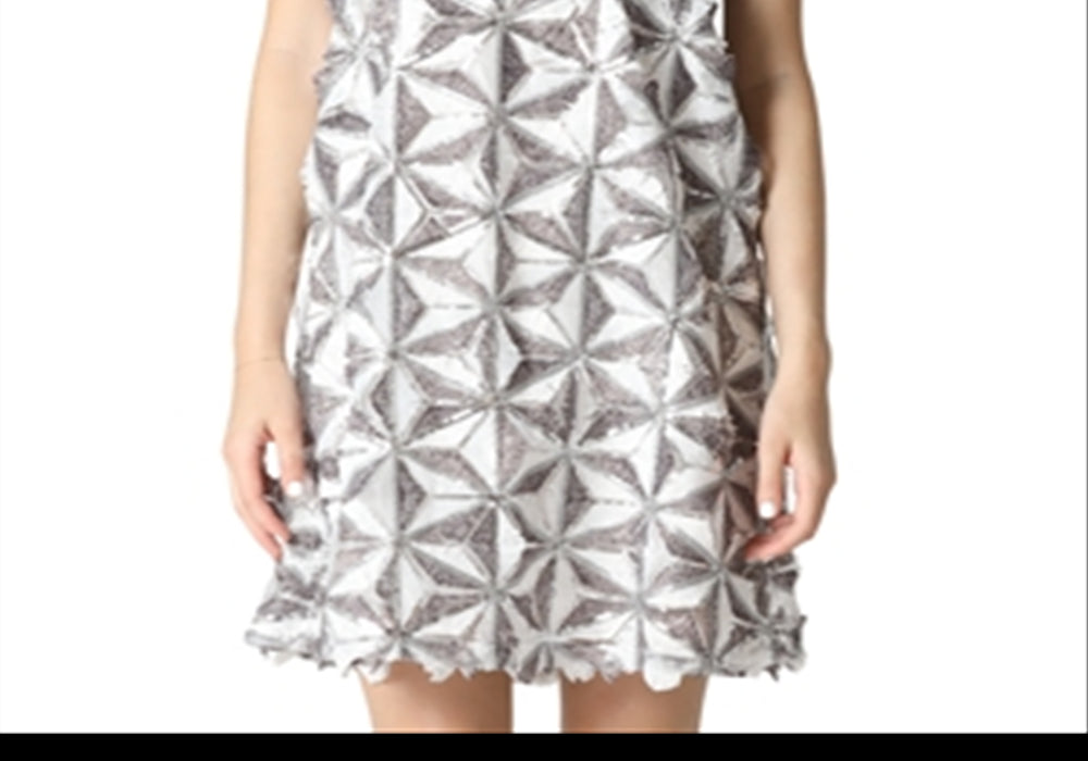 Gracia womens Glitter Geometry Pattern Shift Dress White Size M