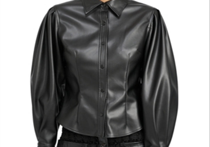 En Saison Faux Leather Button Front Shirt