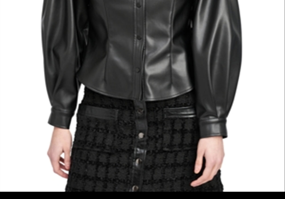 En Saison Faux Leather Button Front Shirt