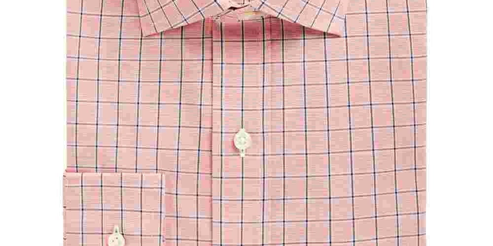 Club Room Men's Windowpane Plaid Point Collar Classic Fit Performance Stretch Dress Shirt Pink Size 18X34-35