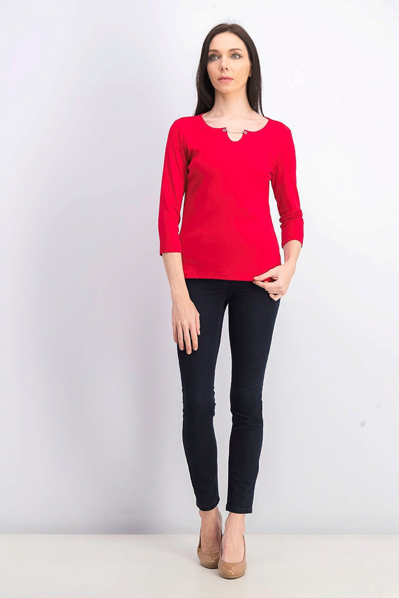 Karen Scott Women's Three Quarter Sleeve Top Red Size Small