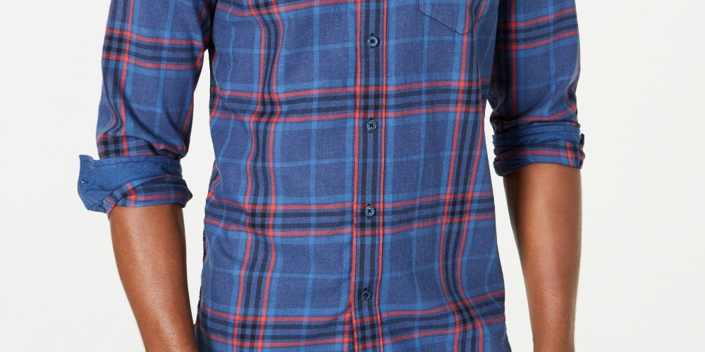 American Rag Men's Shirt Button Down Plaid Longsleeve Navy Size X-Large