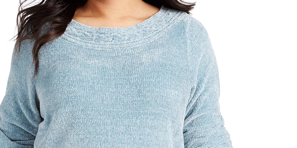 Karen Scott Women's Plus Size Boat-Neck Chenille Sweater Blue Size 2X