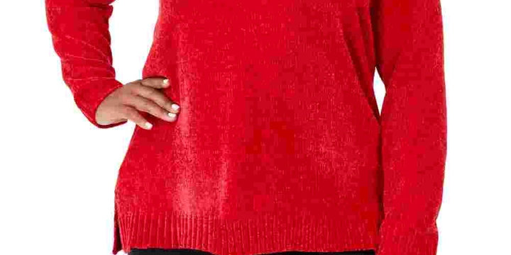 Karen Scott Women's Plus Chenille Pullover V Neck Sweater Red Size 1X