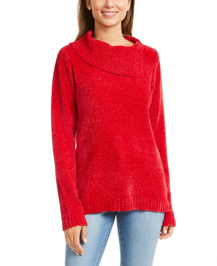 Karen Scott Women's Cowlneck Chenille Sweater Red Size X-Small