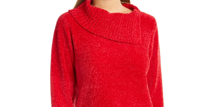 Karen Scott Women's Cowlneck Chenille Sweater Red Size X-Small