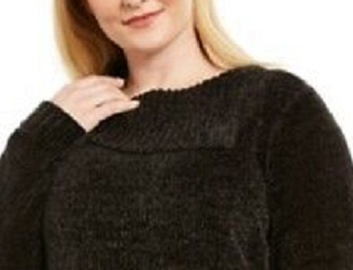 Karen Scott Women's Plus Size Chenille Split Neck Pullover Black Size 2X
