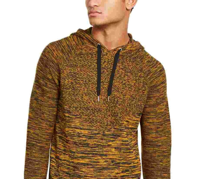 INC International Concepts Men's Monster Ribbed Knit Pullover Hooded Sweater Dark yellow Size Large