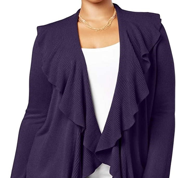 Karen Scott Women's Plus Size Ruffle Neckline Cardigan Sweater Purple Size 3X
