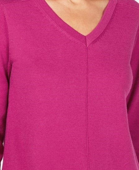 Karen Scott Women's V Neck Pullover Sweater Pink Size X-Small