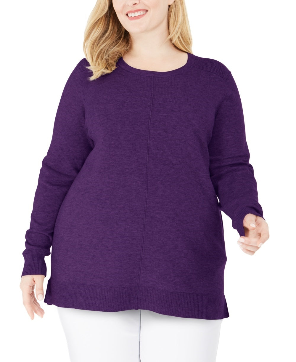 Karen Scott Women's Plus Size Scoop-Neck Seamed Sweater Purple Size 3X