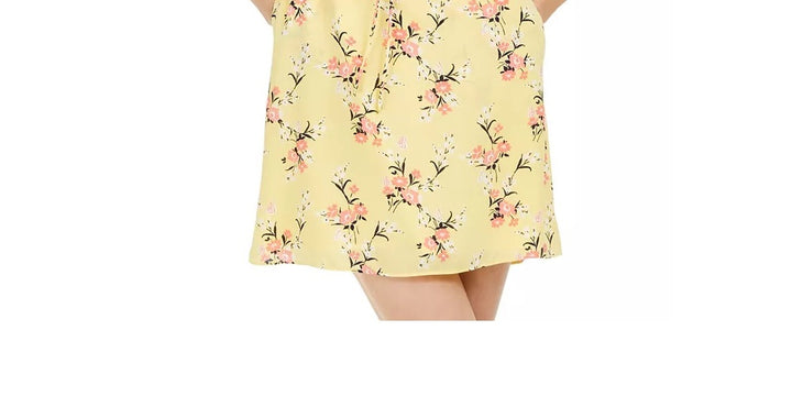 Maison Jules Women's Floral-Print Flutter-Sleeve Dress Yellow Size X-Small