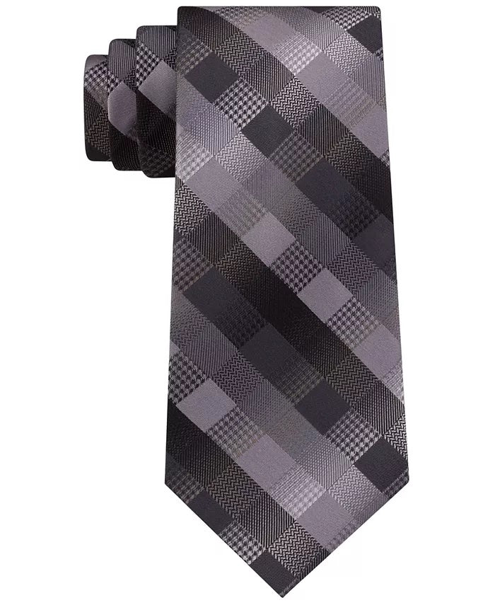 Van Heusen Men's Bruck Plaid Tie Black Size Regular