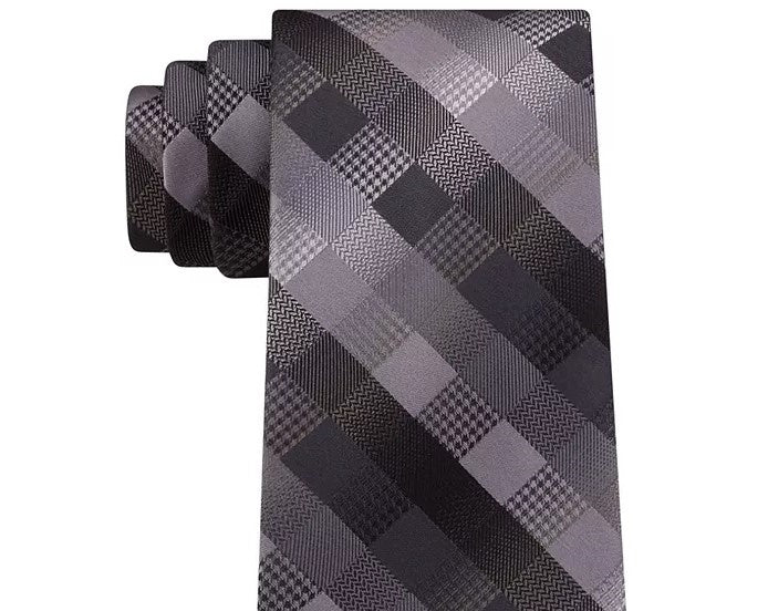 Van Heusen Men's Bruck Plaid Tie Black Size Regular