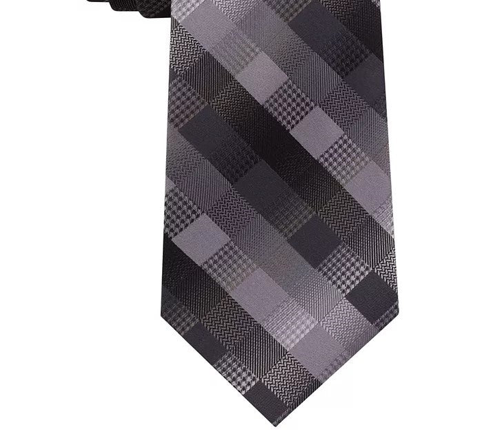 Van Heusen Men's Bruck Plaid Tie Black Size Regular