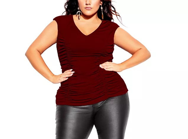 City Chic Women's Trendy Plus Size Ruched Top Red Size Small Petite