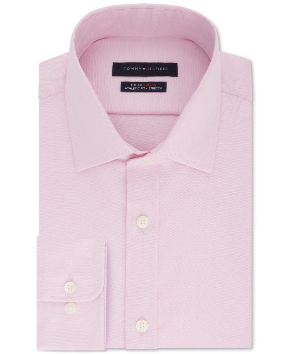 Tommy Hilfiger Men's Athletic Fit Performance Stretch Th Flex Collar Solid Dress Shirt Pink Size 16X34X35