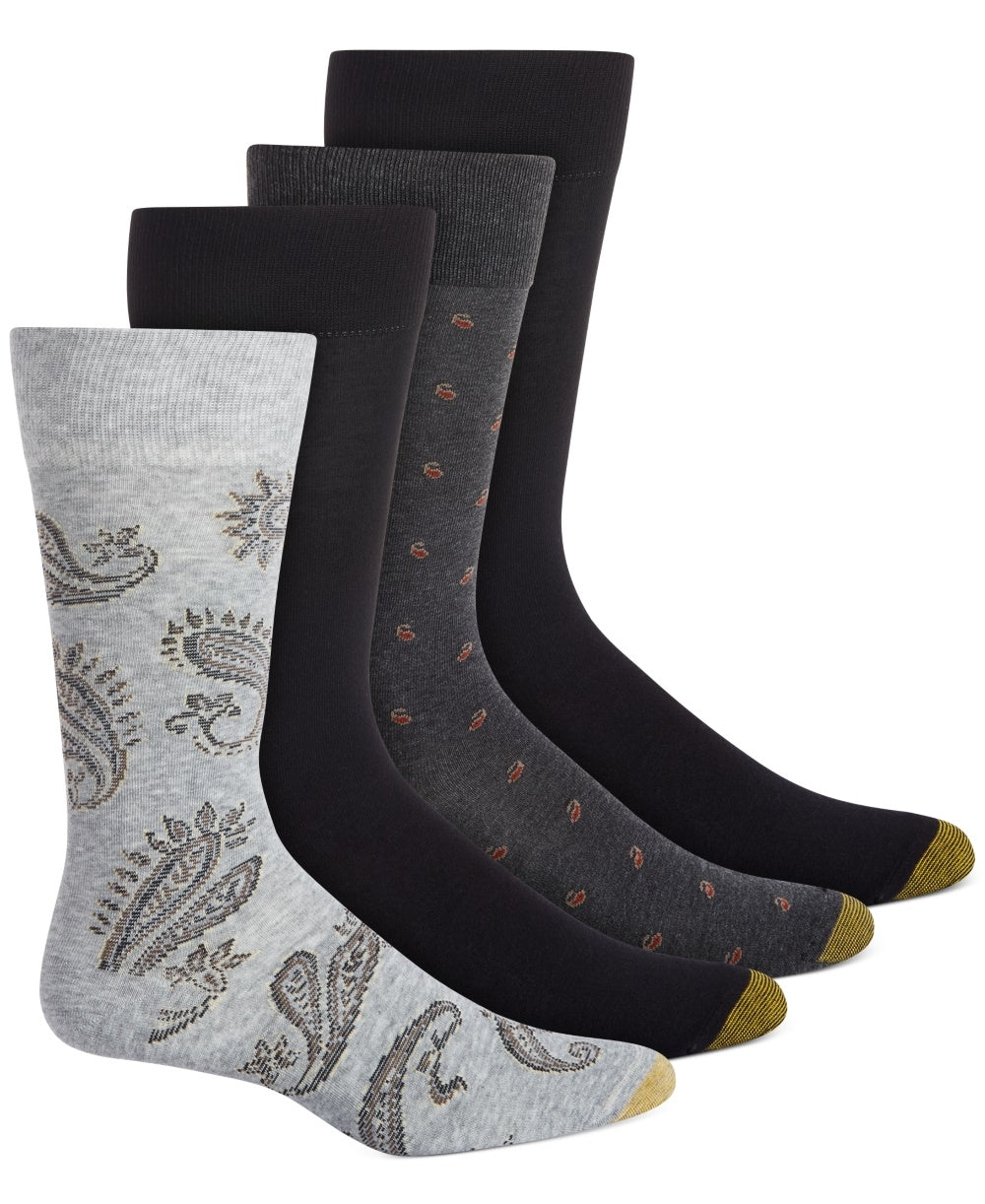 Gold Toe Men's 4 Pack Paisley Crew Socks Gray Size 6-12