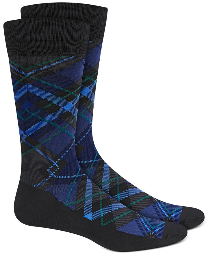 Perry Ellis Men's Microfiber Plaid Socks Black Size Regular