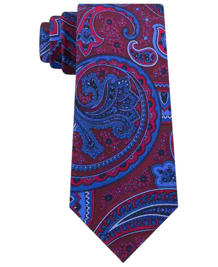 Tommy Hilfiger Men's Nightfall Silk Paisley Neck Tie Dark Red Size Regular