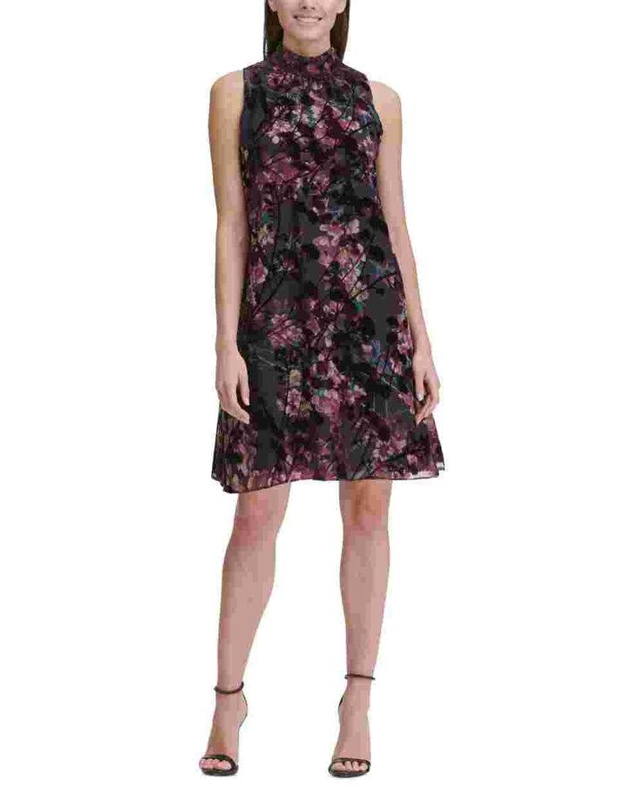 Tommy Hilfiger Women's Mock Neck Floral Chiffon Dress Purple Size 10